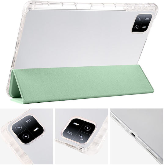 Xiaomi Pad 6s Pro 3-fold Clear Tpu Smart Leather Tablet Case Pen Slot Green