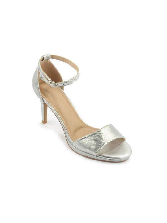 Fshoes Damen Sandalen mit Dünn hohem Absatz in Silber Farbe