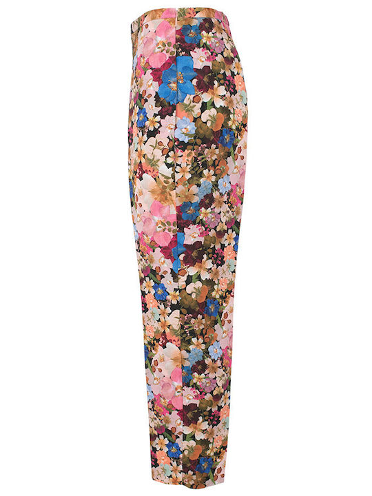 Women's High-waisted Fabric Trousers Regular Fit Floral