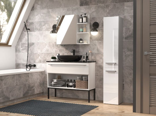 Topeshop Nel Badezimmersäule Boden H31xB30xH174cm Weiß