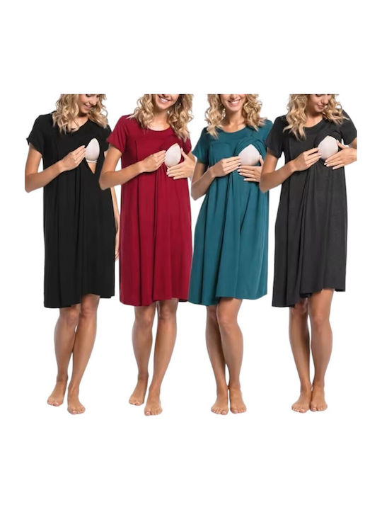 Summer Short Sleeve Maternity Dress Dark grey