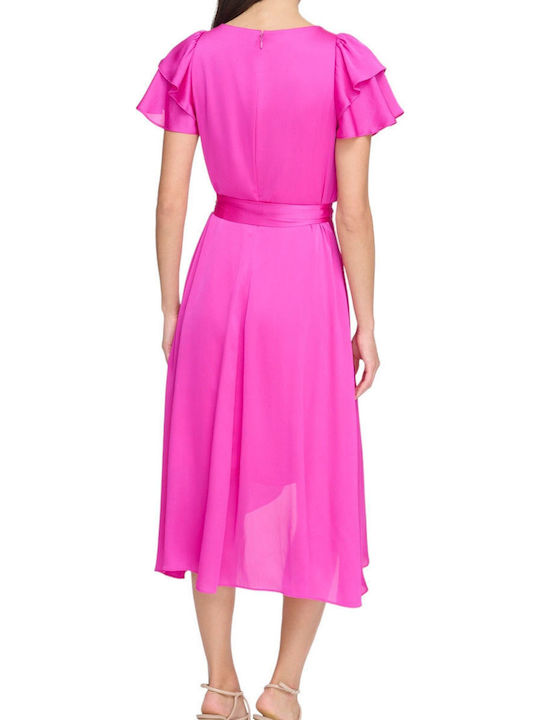 Summer Midi Dress for Wedding Christening Fuchsia