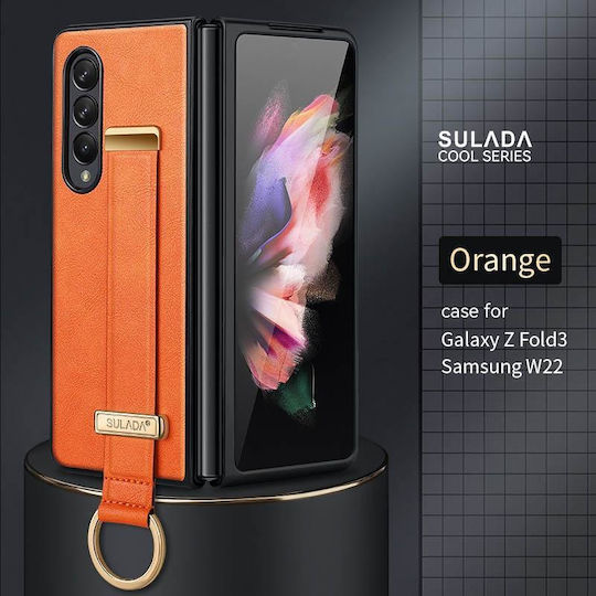 Samsung Galaxy Z Fold3 5g Sulada Cool Series Pc + Leather Texture Skin Feel Shockproof Phone Case Orange
