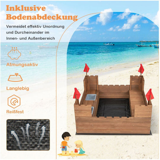 Costway Cutie de nisip din Lemn 113x116x75cm. Maro