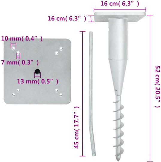 vidaXL Стойка за чадър от Метал Silver 16x16x52см