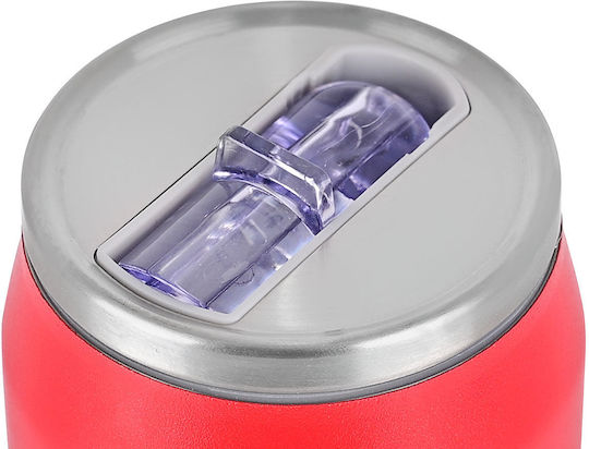 Estia Travel Cup Save the Aegean Recycelbar Glas Thermosflasche Rostfreier Stahl / Kunststoff BPA Frei 500ml Scarlet Red mit Stroh