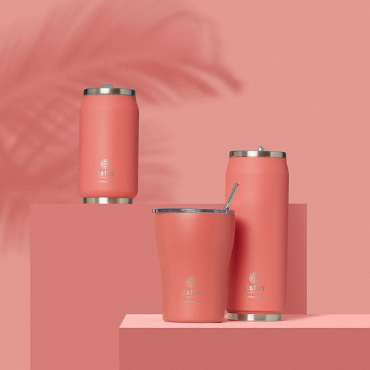Estia Travel Cup Save the Aegean Recyclable Thermos Bottle Stainless Steel / Plastic BPA Free 500ml Fusion Coral with Straw