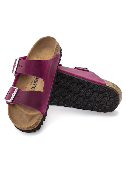 Birkenstock Arizona Leder Damen Flache Sandalen in Fuchsie Farbe