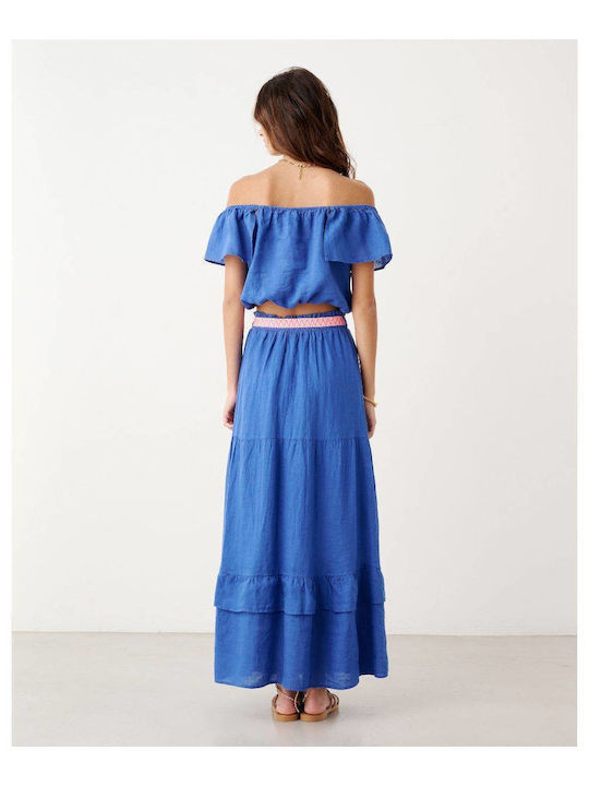 Passager Maxi Skirt Linen Linen Linen Volant-blue Roa