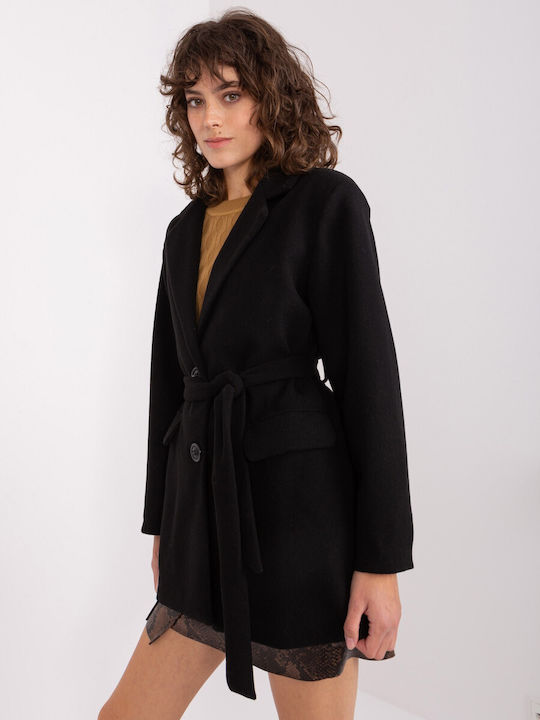 Och Bella Women's Short Coat with Buttons Black