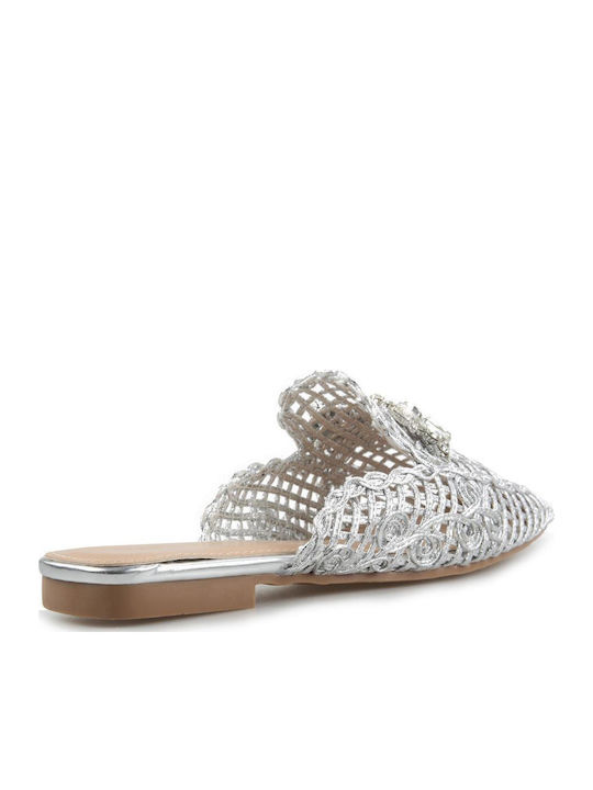 Mule Διακοσμητικές Λευκές Πέτρες Fshoes 8032.17 Fshoes Ασημι