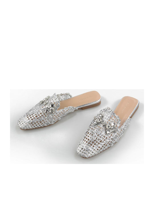 Mule Διακοσμητικές Λευκές Πέτρες Fshoes 8032.17 Fshoes Ασημι