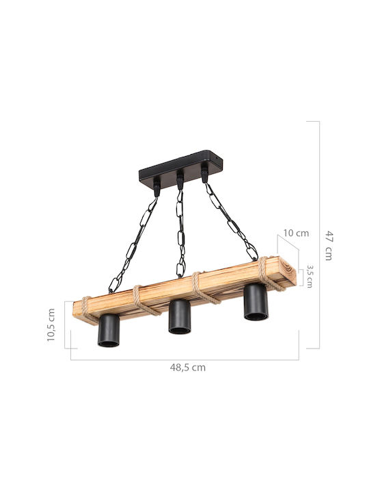 Pakketo PWL-1027 Pendant Light Black with Socket E27 48.5x10x47cm