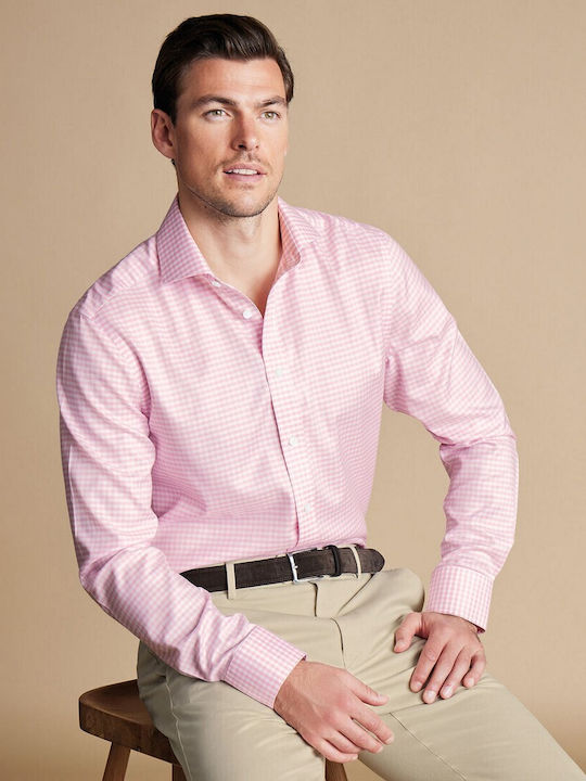 Charles Tyrwhitt Men's Shirt Long Sleeve Cotton Pink