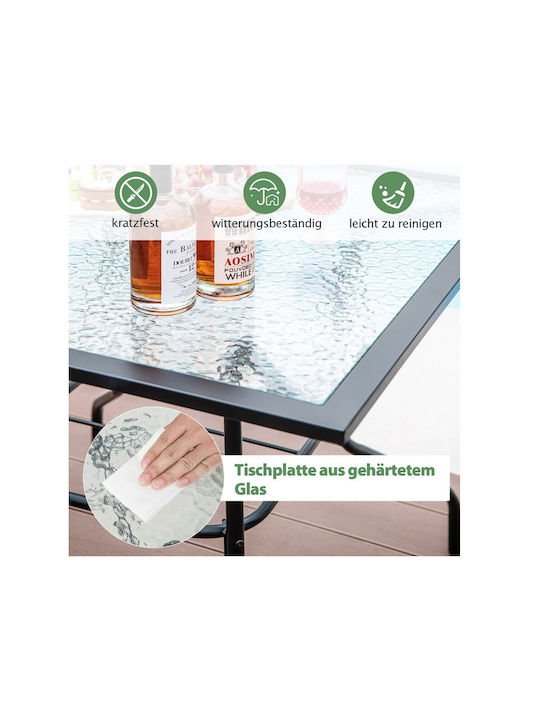 Outdoor Dinner Free Standing Table with Glass Surface and Metal Frame Metallic 89x89x72cm
