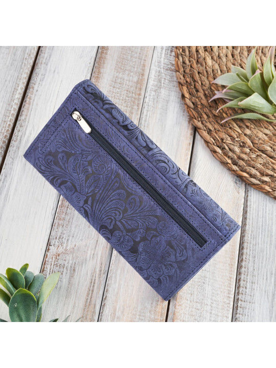 Δερμάτινο Γυναικείο Πορτοφόλι με RFID Navy Μπλε