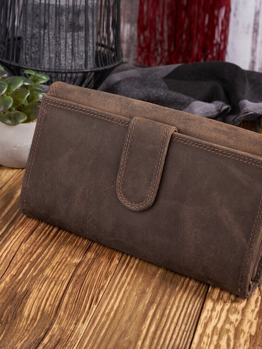 Large Leather Women's Wallet Classic with RFID Brown