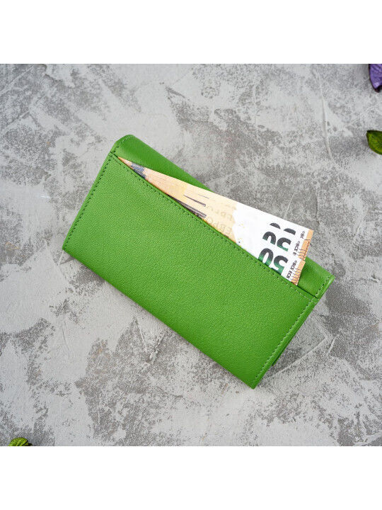 Large Leather Women's Wallet Classic with RFID Green