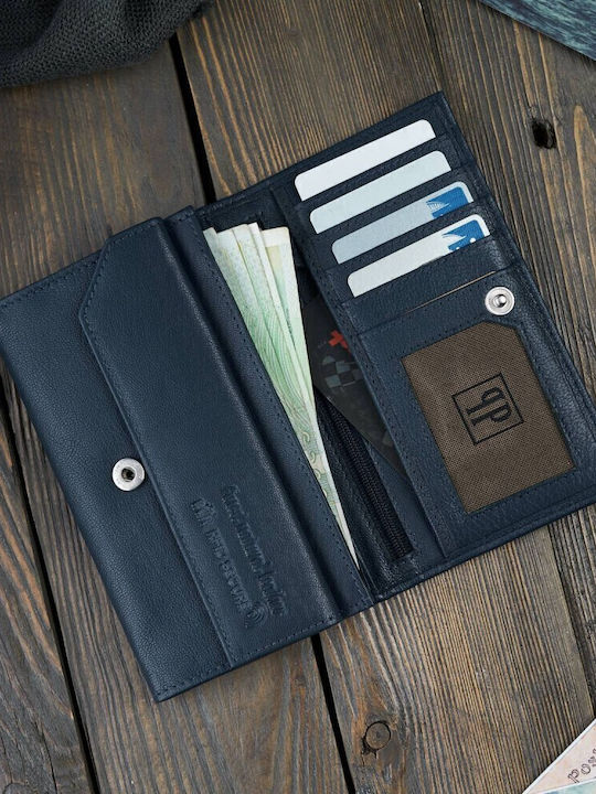 Μεγάλο Δερμάτινο Γυναικείο Πορτοφόλι με RFID Navy Μπλε