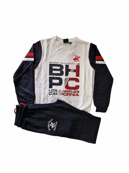 Beverly Hills Polo Club Copilăresc Set de pantaloni de trening Alb/albastru 2buc