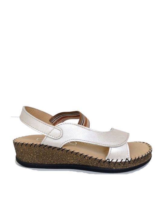 Leather Women's Flat Sandals Anatomic in Beige Color