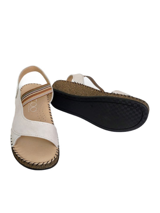 Leather Women's Flat Sandals Anatomic in Beige Color