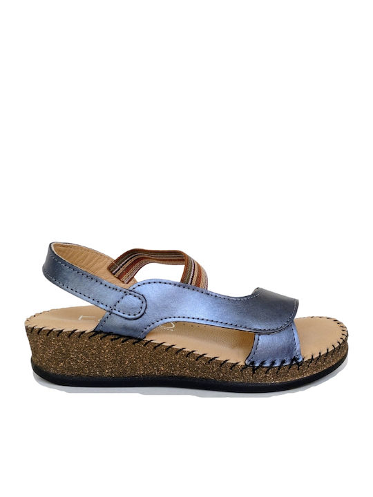 Leather Women's Flat Sandals Anatomic in Blue Color