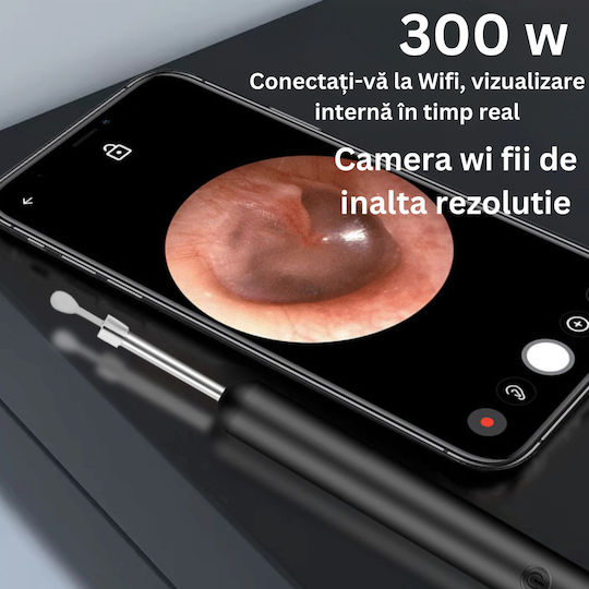 Endoscop inteligent de curățare a urechilor 5mp Full Hd Camera Led Lumina Wi-fi Accesorii incluse Kit de încărcare 350 Mah Baterie impermeabilă Ip67 negru