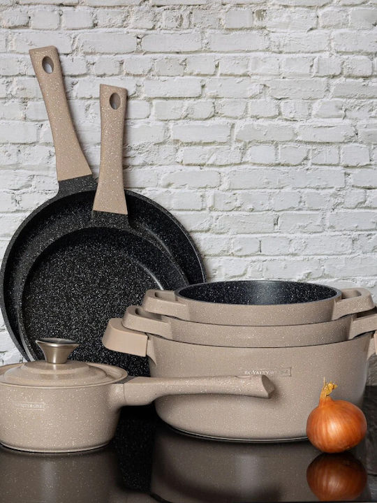 Royalty Line Set de vase de gătit din aluminiu turnat Beige cu strat de piatră RL-OS1014 14buc