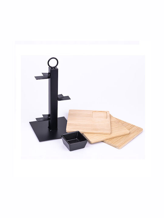 Excellent Houseware Ceramic Dessert Tower Stand with 3 Tiers with 3 Slots Black 15x32x27cm