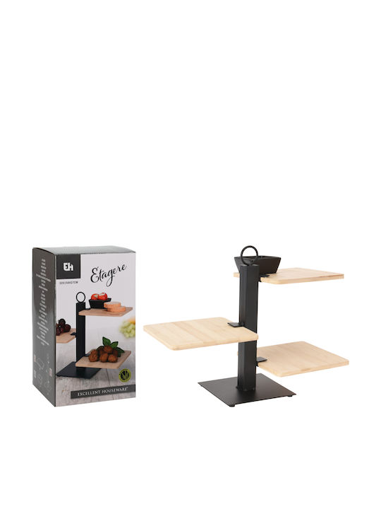Excellent Houseware Ceramic Dessert Tower Stand with 3 Tiers with 3 Slots Black 15x32x27cm