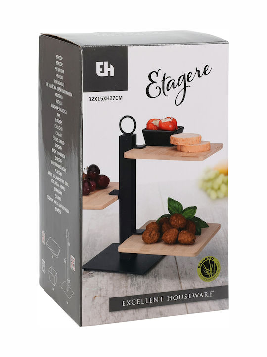 Excellent Houseware Ceramic Dessert Tower Stand with 3 Tiers with 3 Slots Black 15x32x27cm