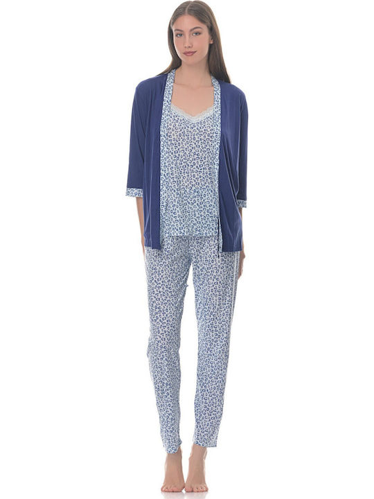 Sorrisino Summer Women's Robe with Pyjama Blue