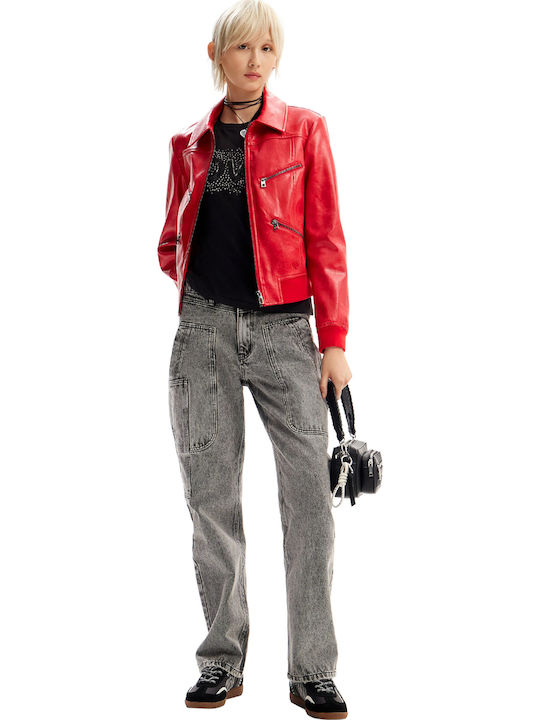Kent Women's Short Biker Jacket for Winter Red