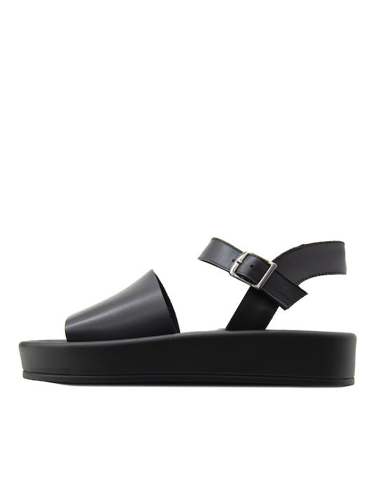 Makis Kotris Ktrs Leather Women's Flat Sandals in Black Color