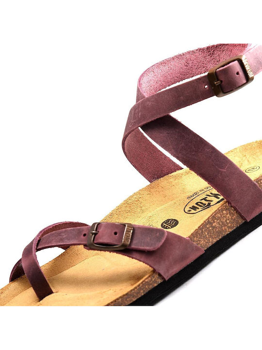 Bankog Leather Women's Flat Sandals Apure Burdeos