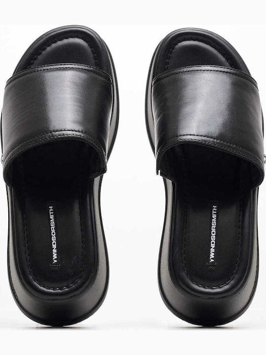Horizon Δερμάτινα Γυναικεία Σανδάλια Flatforms Μαύρα