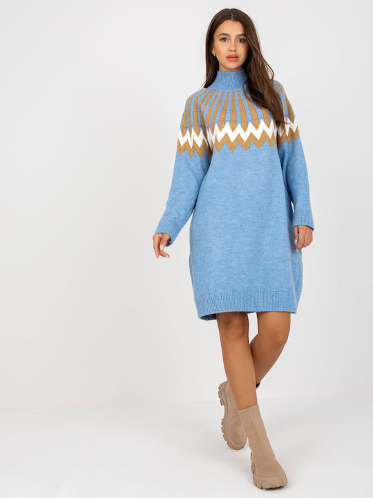 Rue Paris Maxi Dress Knitted Turtleneck Blue