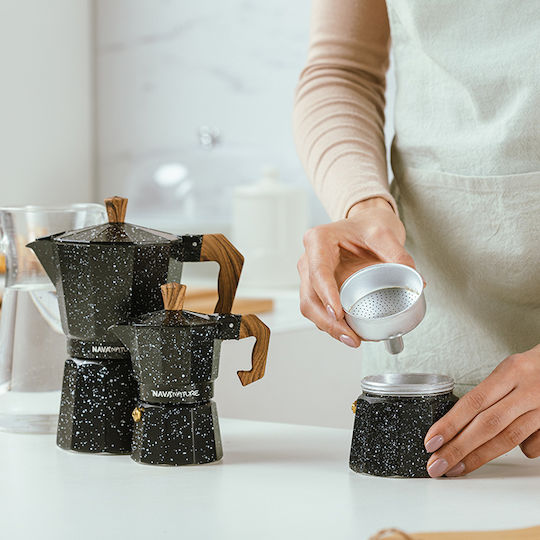 Nava Stovetop Espresso Pot 3 Cups Black