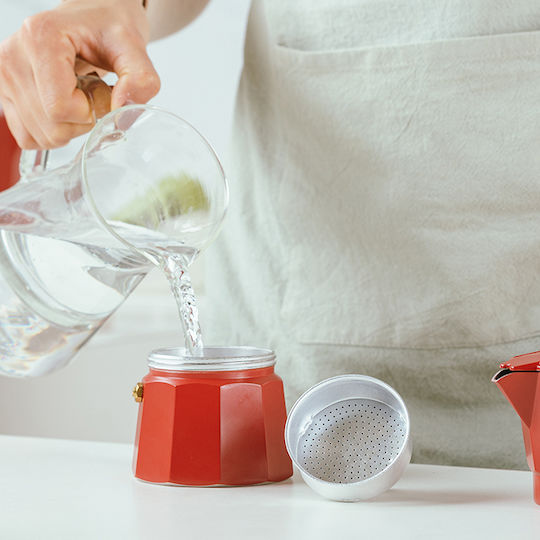 Nava Stovetop Espresso Pot 6 Cups Red