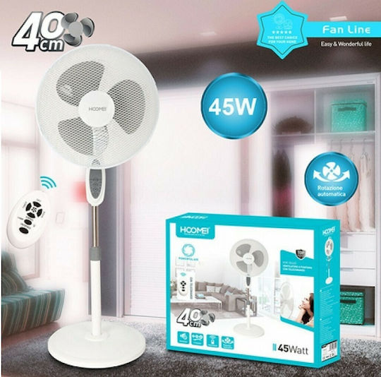 Hoomei Ανεμιστήρας Ορθοστάτης 45W Διαμέτρου 40cm με Τηλεχειριστήριο Λευκός