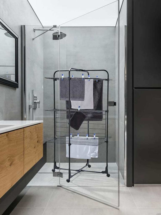 Leifheit Classic Tower Folding Floor Clothes Drying Rack for Balcony Metallic with Wheels with Hanging Length 27m