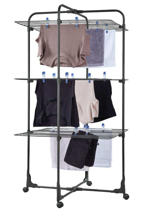Leifheit Classic Tower Folding Floor Clothes Drying Rack for Balcony Metallic with Wheels with Hanging Length 27m