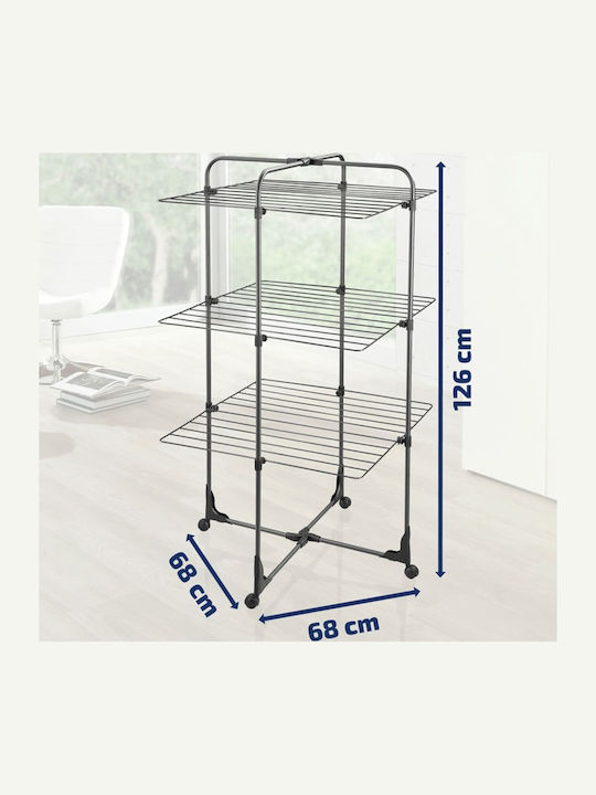Leifheit Classic Tower Folding Floor Clothes Drying Rack for Balcony Metallic with Wheels with Hanging Length 27m