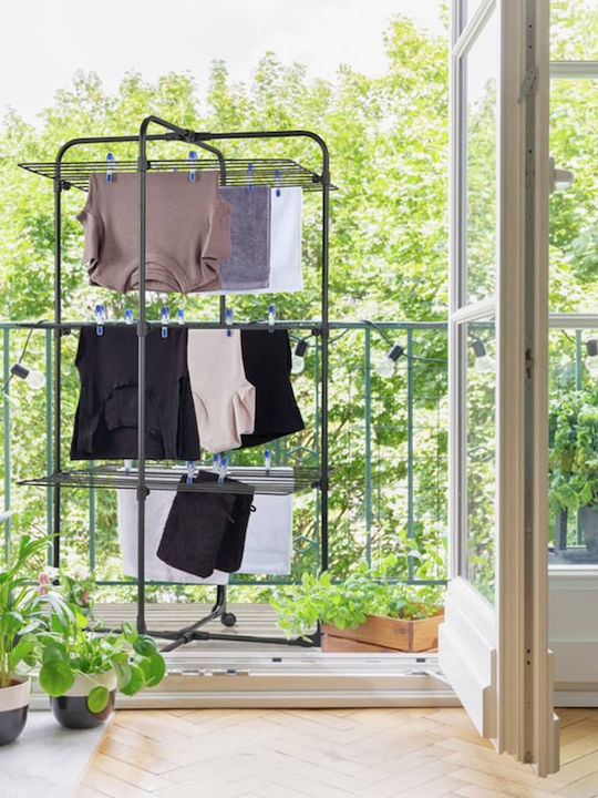 Leifheit Classic Tower Folding Floor Clothes Drying Rack for Balcony Metallic with Wheels with Hanging Length 27m