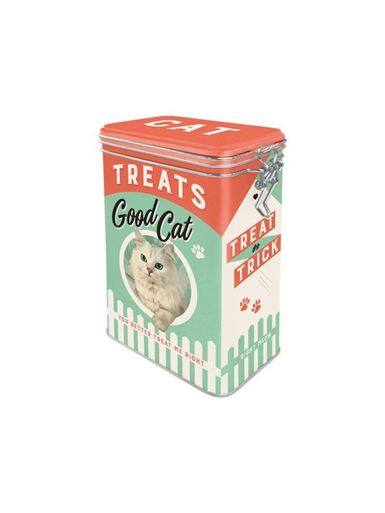 Nostalgic Art Animal Club Cat Treats Good Boy Set 1pcs Containers General Use with Lid Metallic Green 11x7.5x17.5cm