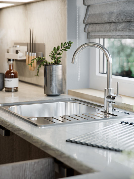 Steiner Quadron Julia Tall Kitchen Faucet Counter with Shower Brushed Steel