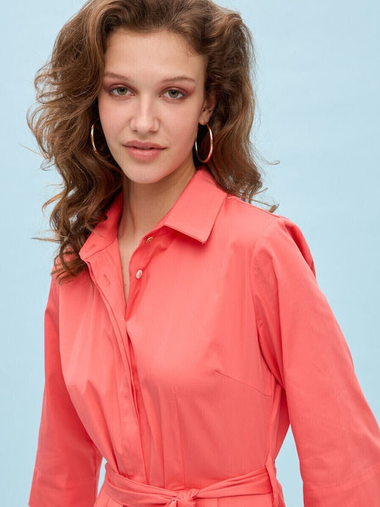 Summer Midi Shirt Dress Orange