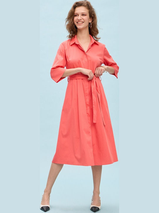 Summer Midi Shirt Dress Orange