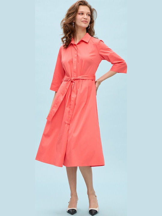 Summer Midi Shirt Dress Orange